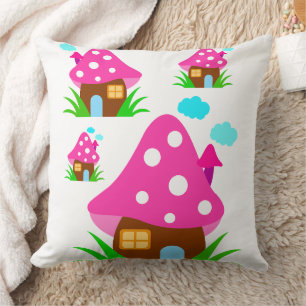 Cute Pink Mushroom House and Clouds Baby Blanket Cushion
