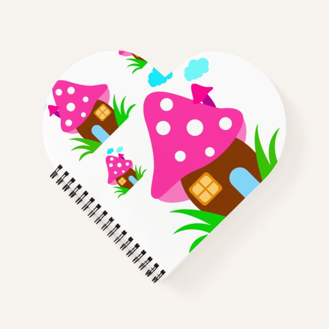 Cute Pink Mushroom House and Clouds  Baby Blanket Notebook (Front)