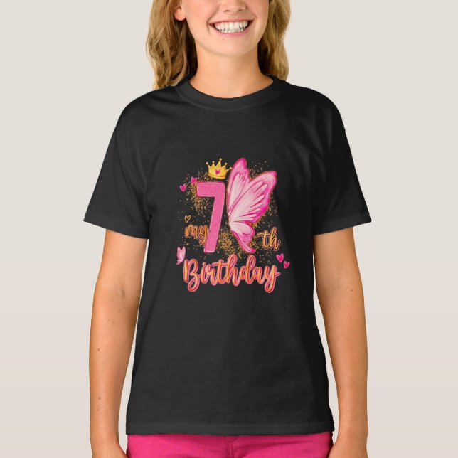 Cute Pink 'My 7th Birthday' Princess Gift Tee (Front)