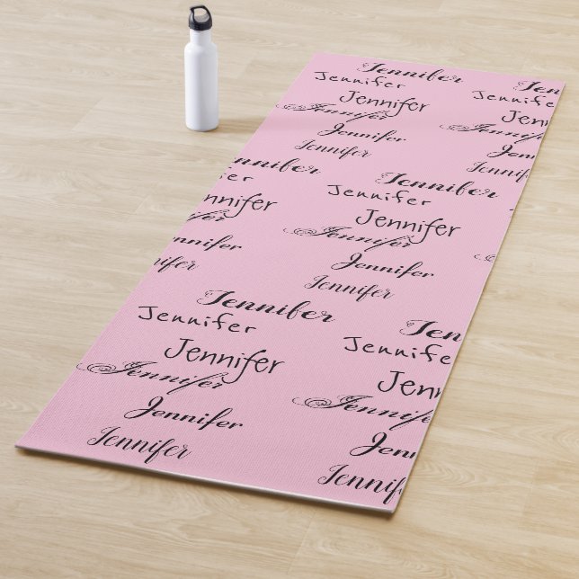 Cute pink NAME pattern yoga mat (In Situ)