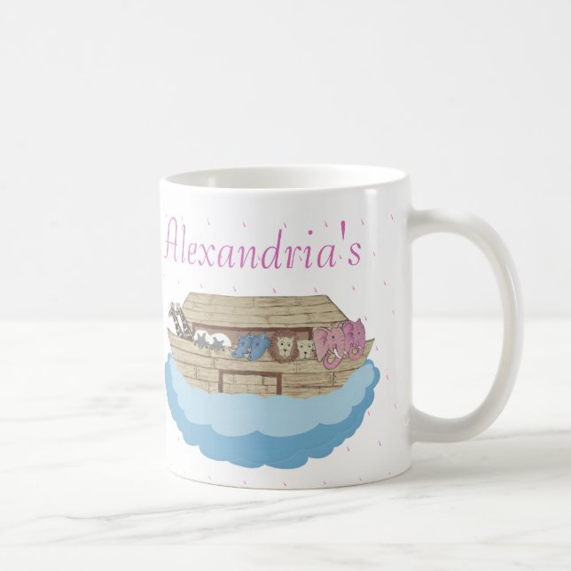 Cute Pink Noah's Ark  Custom Name Gift Coffee Mug (Right)