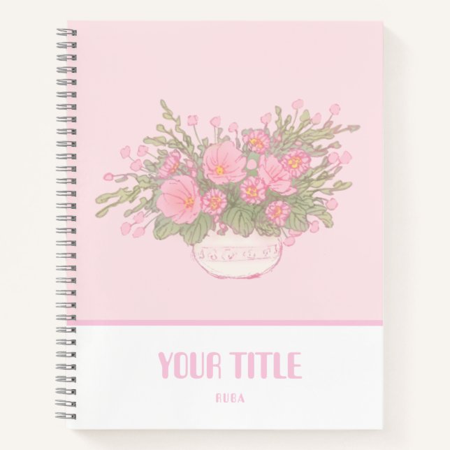 Cute pink notebook with hand-drawn flowers (Front)