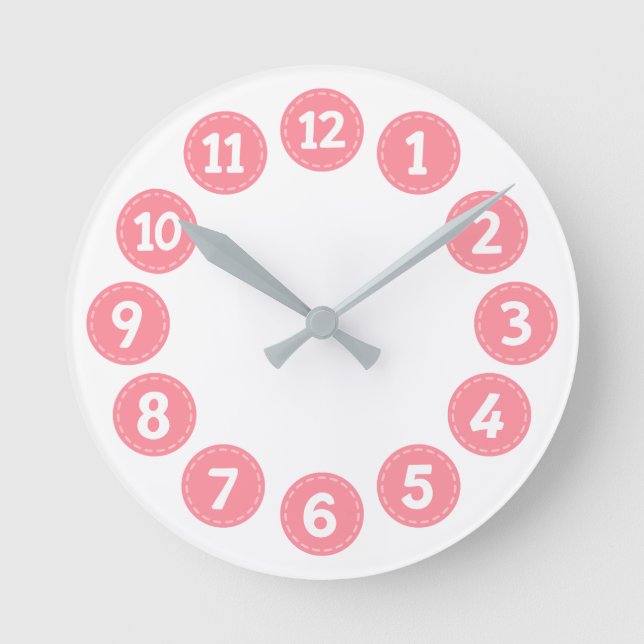 Cute Pink Numbers Round Clock (Front)