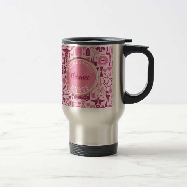 Cute Pink Nurse Doctor Medical Pattern Name Travel Travel Mug (Right)