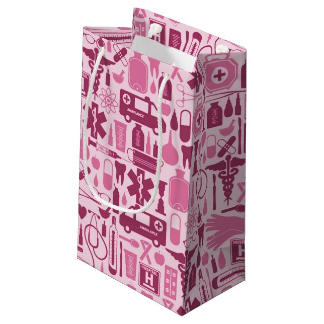 Cute Pink Nurse Doctor Medical Pattern Small Gift Bag (Back Angled)