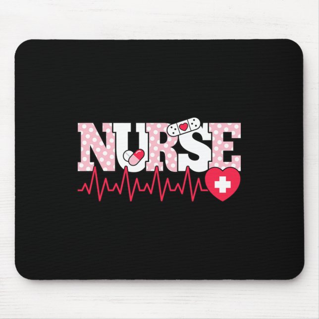 Cute Pink Nurse Heartbeat Nursing  Mouse Mat (Front)