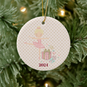 cute pink nutcracker ballerina ceramic tree decoration