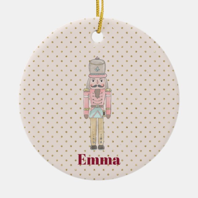cute pink nutcracker ceramic tree decoration (Front)