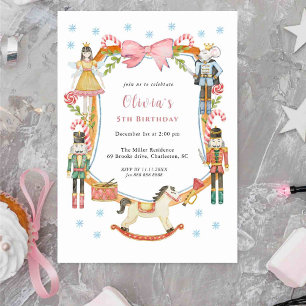 Cute Pink Nutcracker Christmas Girl Birthday Invitation