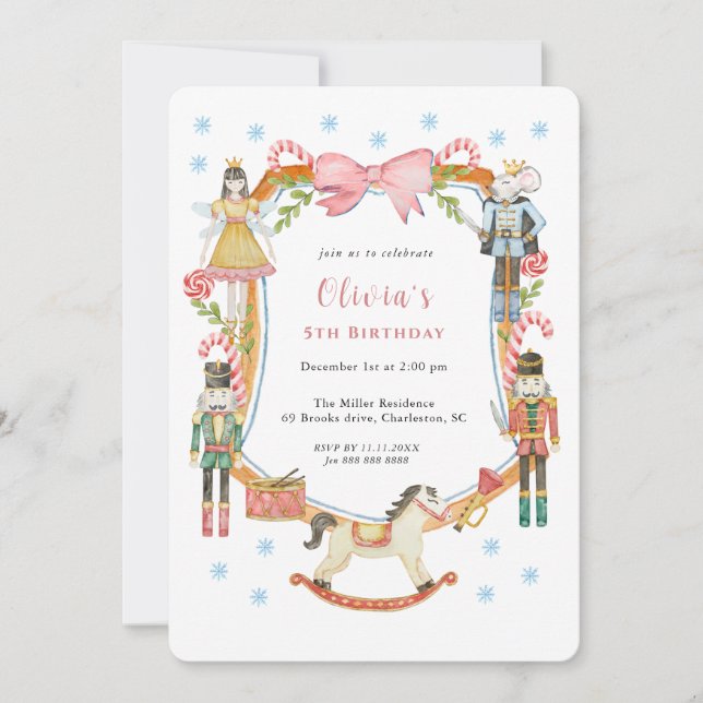Cute Pink Nutcracker Christmas Girl Birthday  Invitation (Front)