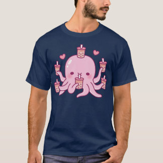 Cute Pink Octopus Loves Bubble Tea T-Shirt