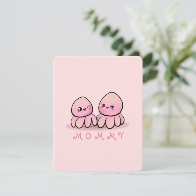 cute pink octopus mother  thank you card (Standing Front)