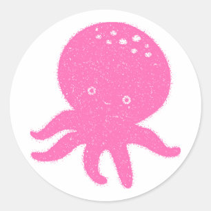 Cute Pink Octopus Old Print Classic Round Sticker