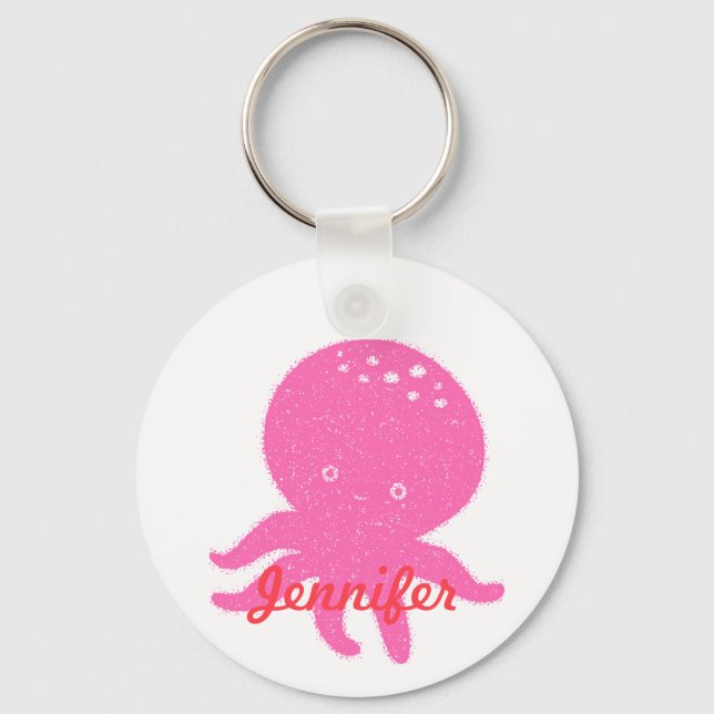 Cute Pink Octopus Personalised Name Key Ring (Front)