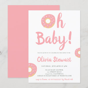 Cute pink oh baby doughnut script baby shower invitation