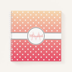 Cute Pink Ombre Monogram Polka Dot Pattern Notebook