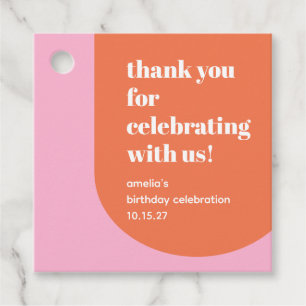 Cute Pink Orange 21st Birthday Custom Thank You  Favour Tags
