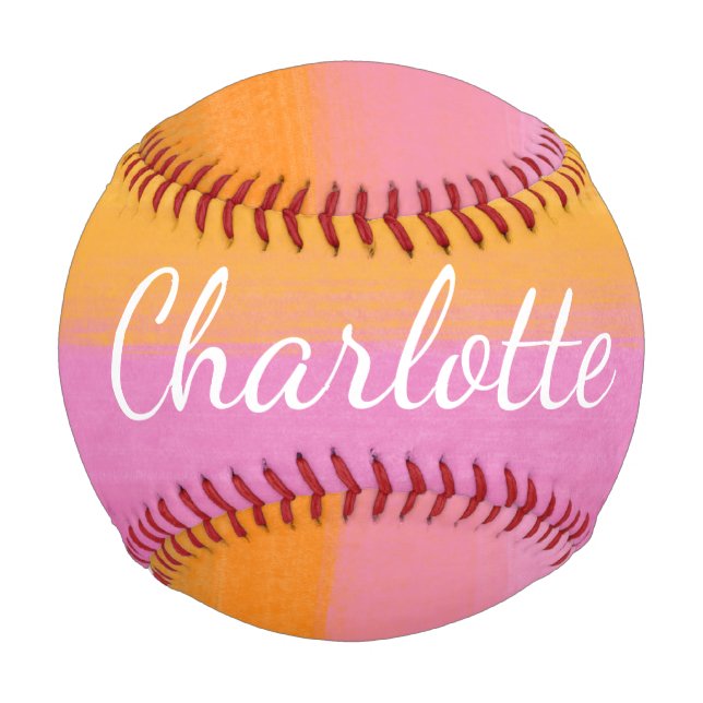 Cute Pink Orange Abstract Watercolor Personalised Baseball (Front)