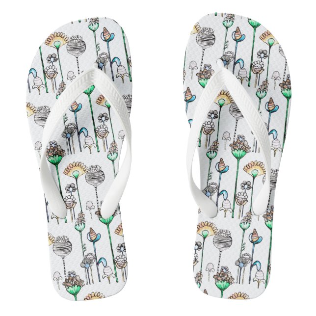 Cute Pink Orange Blue Spring Floral Flip Flops (Footbed)