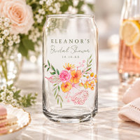 Cute Pink Orange Floral Watercolor Bridal Shower