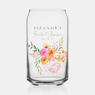 Cute Pink Orange Floral Watercolor Bridal Shower Can Glass