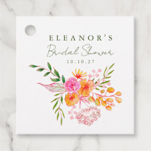 Cute Pink Orange Floral Watercolor Bridal Shower Favour Tags