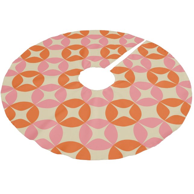 Cute Pink Orange Mid Century Mod Geometric Pattern Brushed Polyester Tree Skirt (Angled)