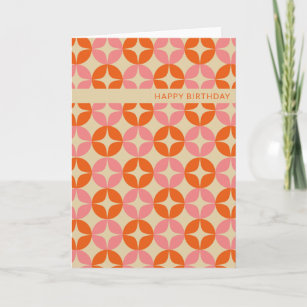 Cute Pink Orange Mid Mod Geometric Birthday Card