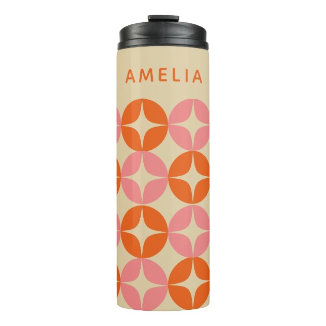 Cute Pink Orange Mid Mod Geometric Personalised Thermal Tumbler (Front)