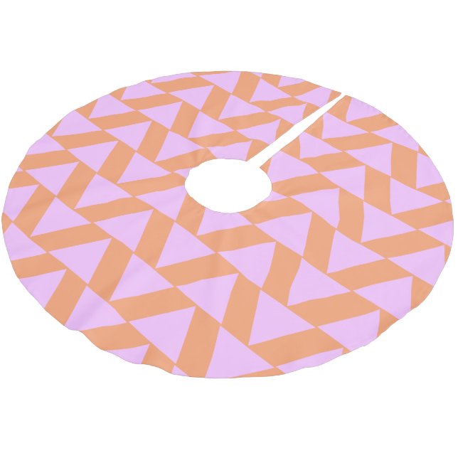 Cute Pink Orange Modern Geometric Triangle Pattern Brushed Polyester Tree Skirt (Angled)