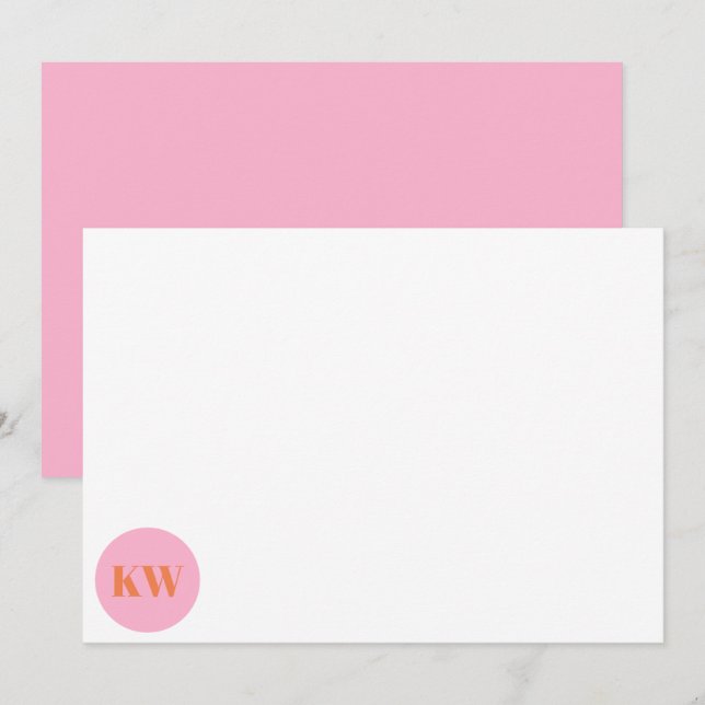 Cute Pink Orange Monogram Initials Personalised  Thank You Card (Front/Back)