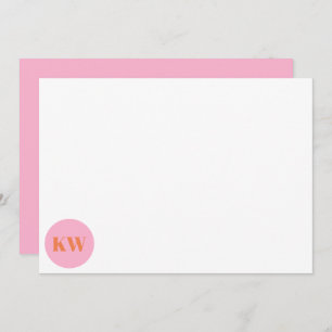 Cute Pink Orange Monogram Initials Personalised Thank You Card