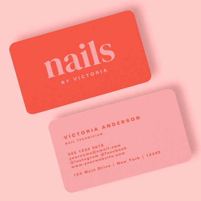 Cute Pink Orange Neon Nail technician Business Card (Creator Uploaded)