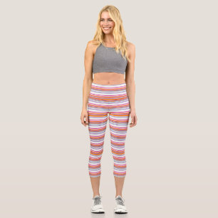 Cute pink orange stripes capri leggings