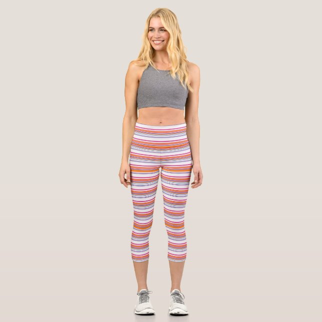 Cute pink orange stripes capri leggings (Front)