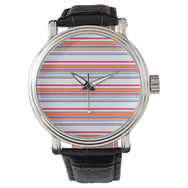 Cute pink orange stripes watch (Front)