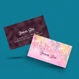 Cute Pink orange Unicorn Glitter Drips monogram Business Card