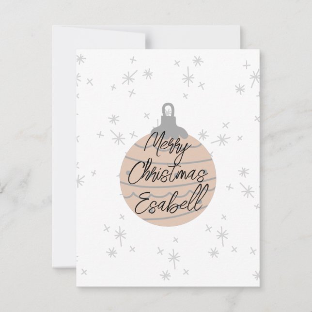 Cute pink ornament white grey Christmas monogram Card (Front)
