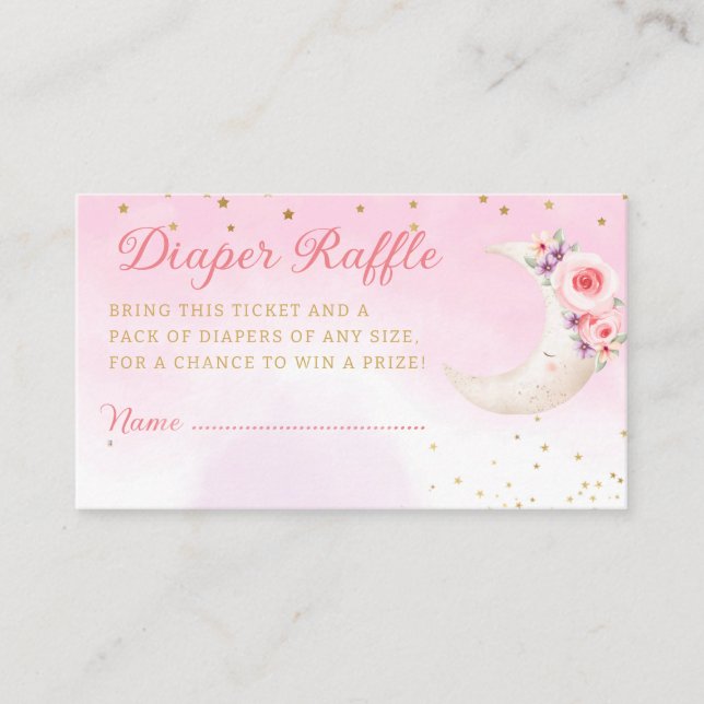 Cute Pink Over The Moon Baby Shower Diaper Raffle  Enclosure Card (Front)