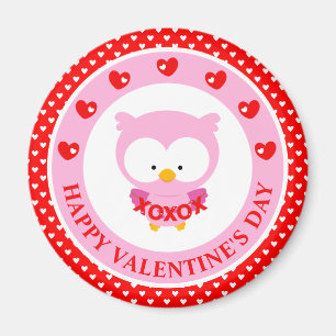 Cute Pink Owl and Hearts Valentine's Day Magnet