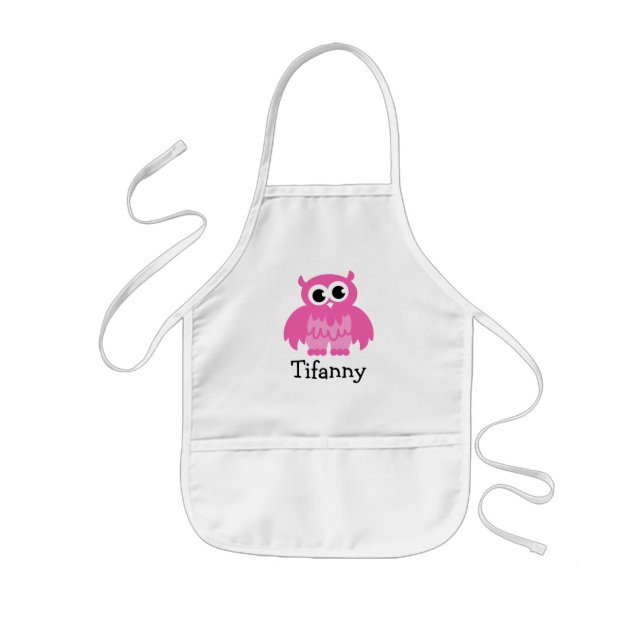 Cute pink owl apron for kids | Personalizable name (Front)