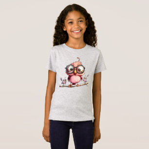 Cute Pink Owl & Birds Friends T-Shirt