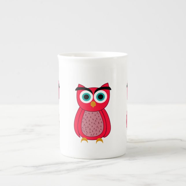 Cute Pink Owl Bone China Mug (Front)