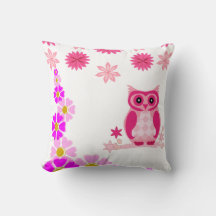 Cute Pink Owl Decorative White Throw Pillow