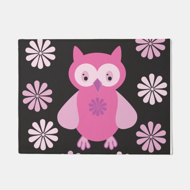 Cute pink owl doormat (Front)