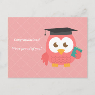 Cute Pink Owl for Graduation Announcement Postcard