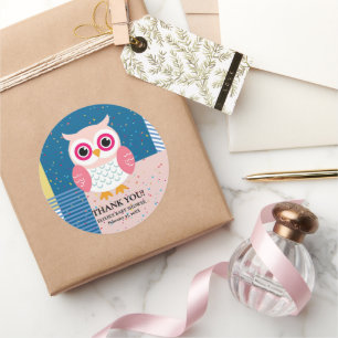 Cute Pink Owl Gender Neutral Woodland Baby Shower Classic Round Sticker