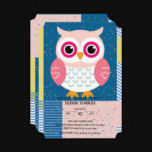 Cute Pink Owl Gender Neutral Woodland Baby Shower Invitation