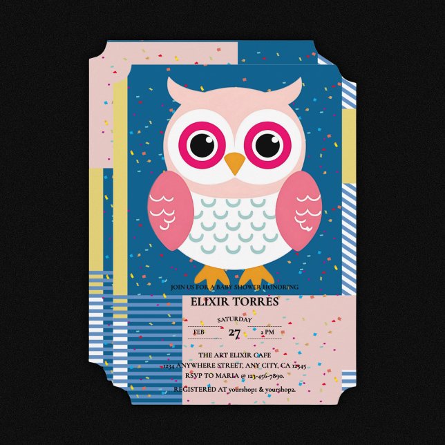 Cute Pink Owl Gender Neutral Woodland Baby Shower Invitation (Creator Uploaded)