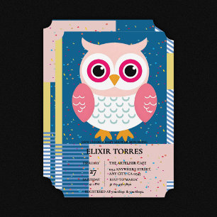 Cute Pink Owl Gender Neutral Woodland Baby Shower Invitation